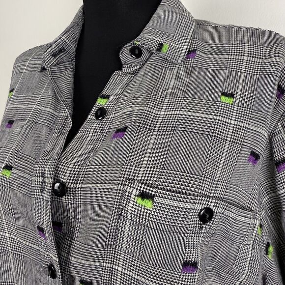 Vintage 80s 90s Button Up Linen Blend Shirt | Embroidered, Textured - Picture 7 of 15